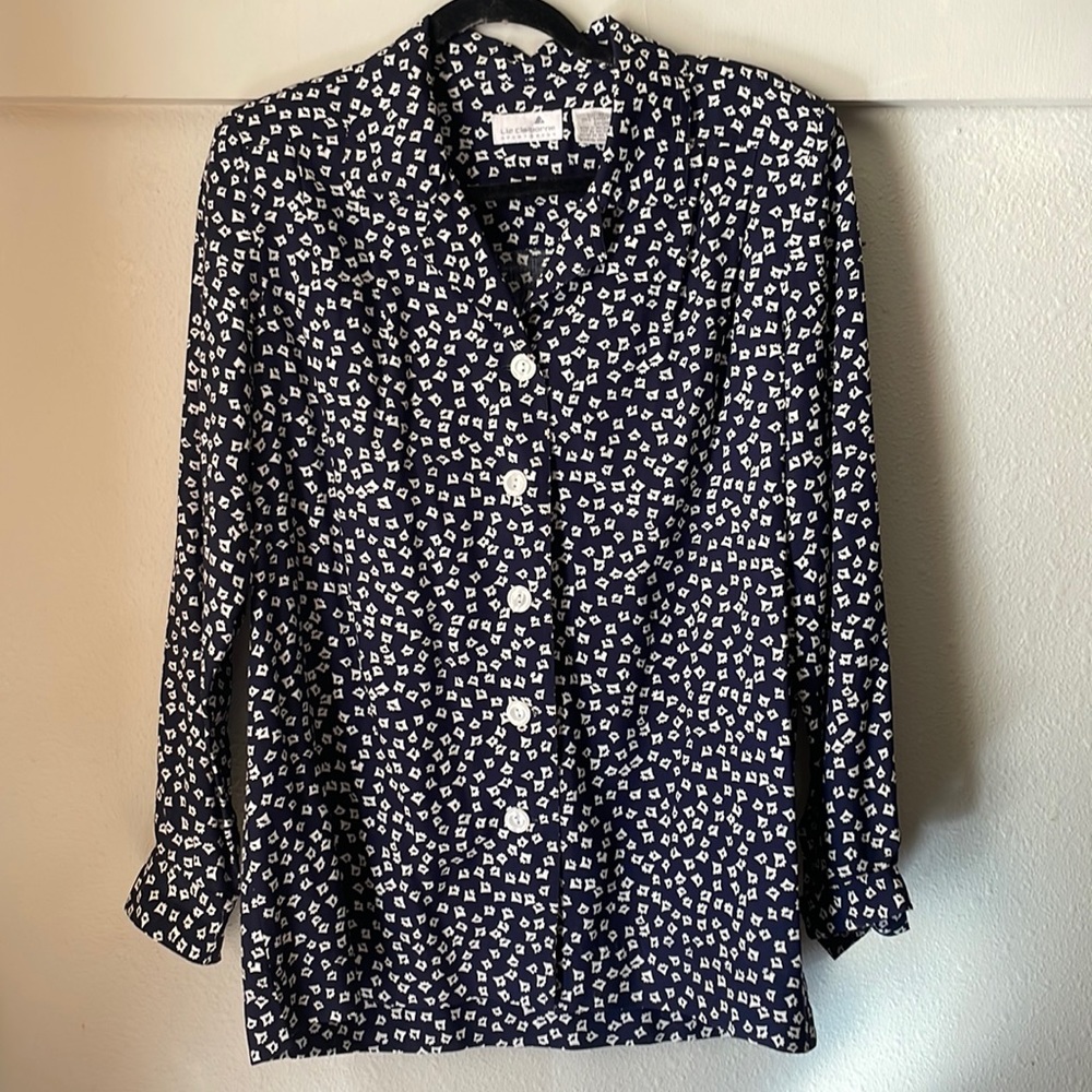 Vintage 100% rayon blue & cream button down shirt blazer by Liz Claiborne
